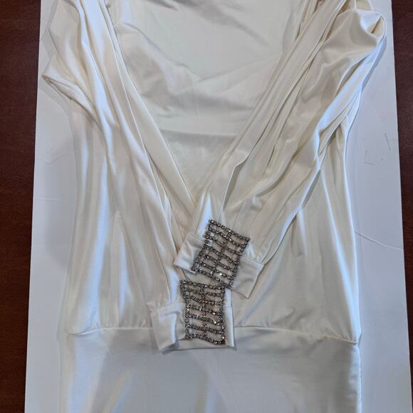 Jadore Y2K Vintage Dolman Open Sleeve Mini Dress Rhinestone Cream Small READ - Picture 10 of 11